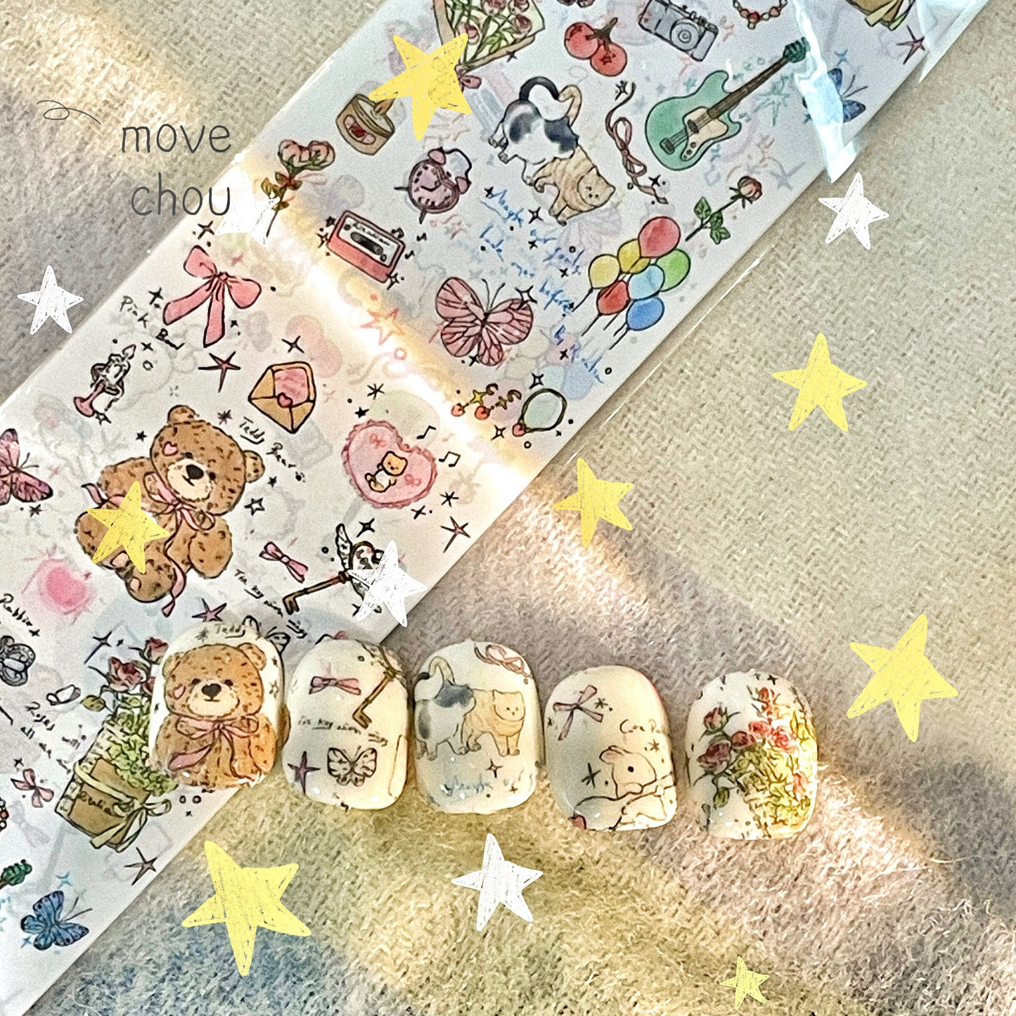 Cute Cartoon Doodle Style Transfer Foils 10 Rolls/pack