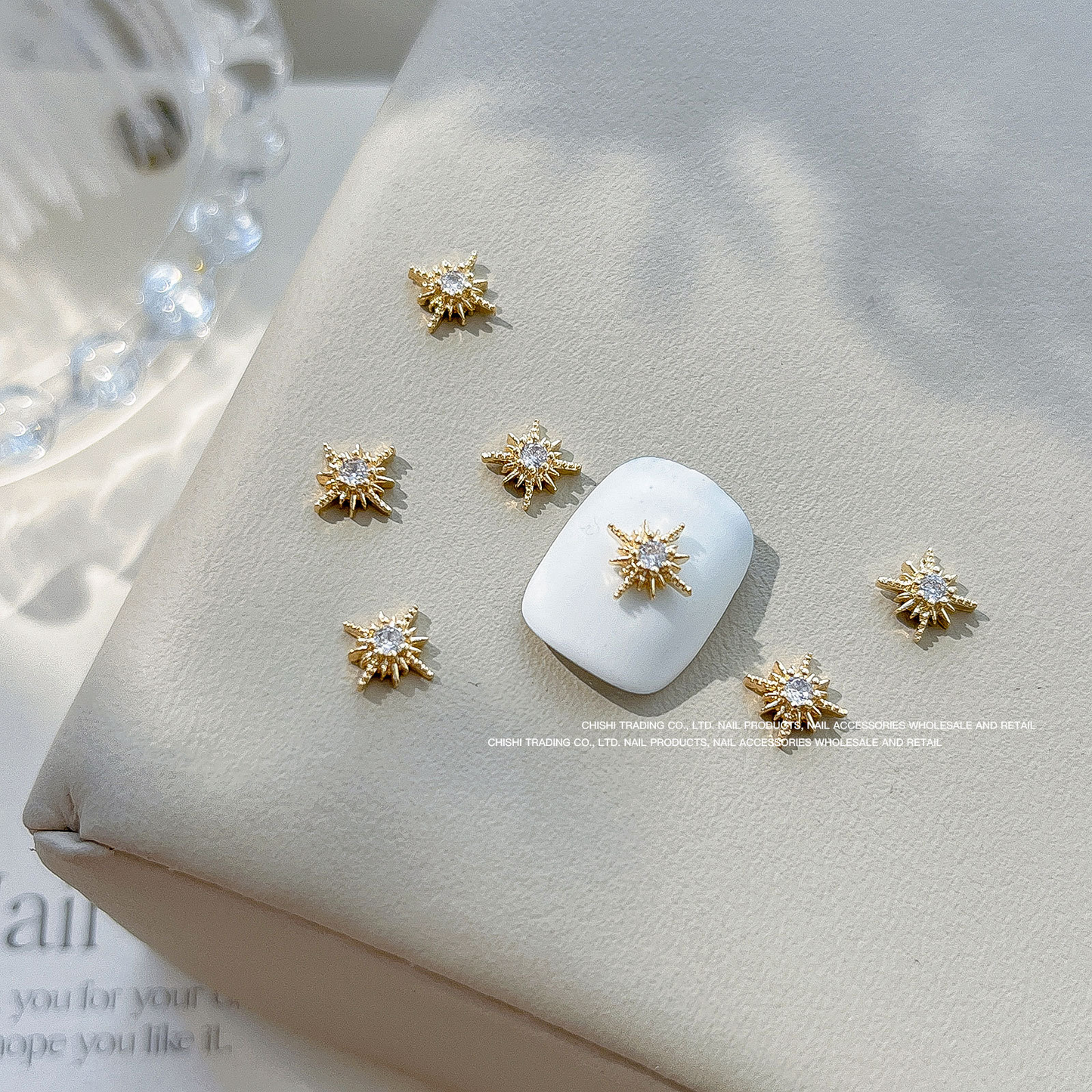 Gold Starburst Zircon Nail Charms 2pcs