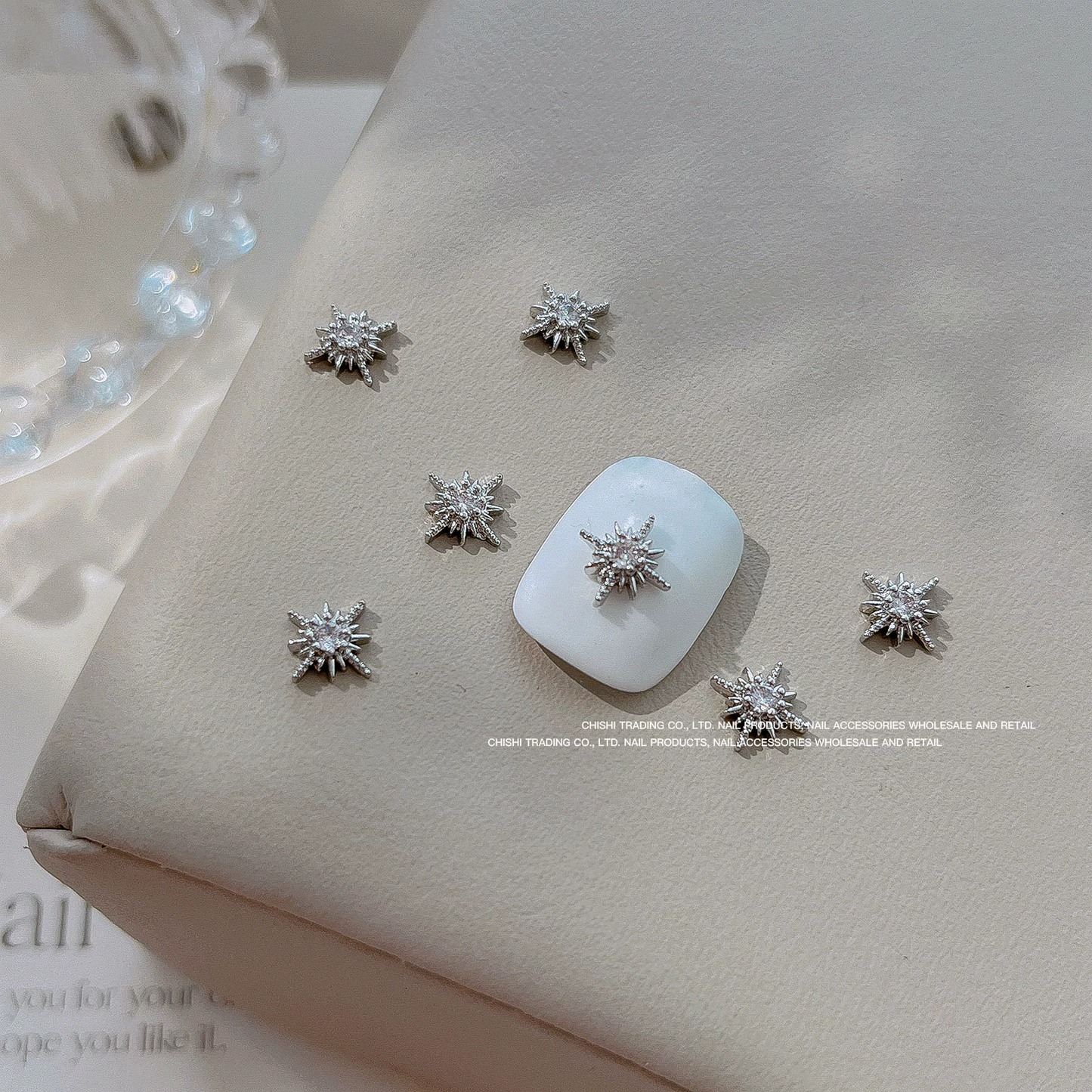 Silver Starburst Zircon Nail Charms 2pcs