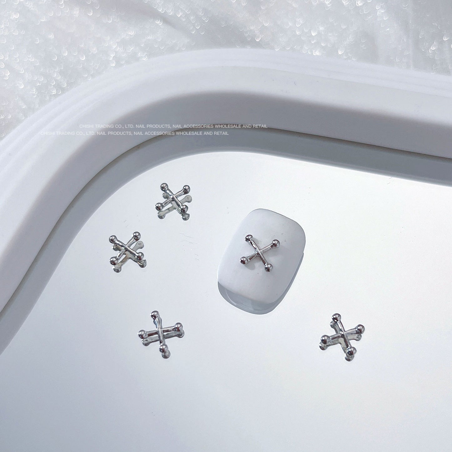 Silver Ballet Cross Ribbon Nail Charms 6x6mm 10pcs