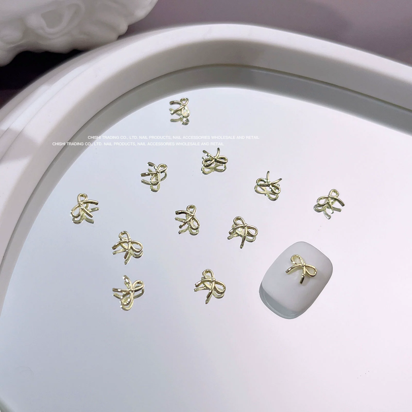 Medium Gold Bow Nail Charms 6*7mm (5pcs)