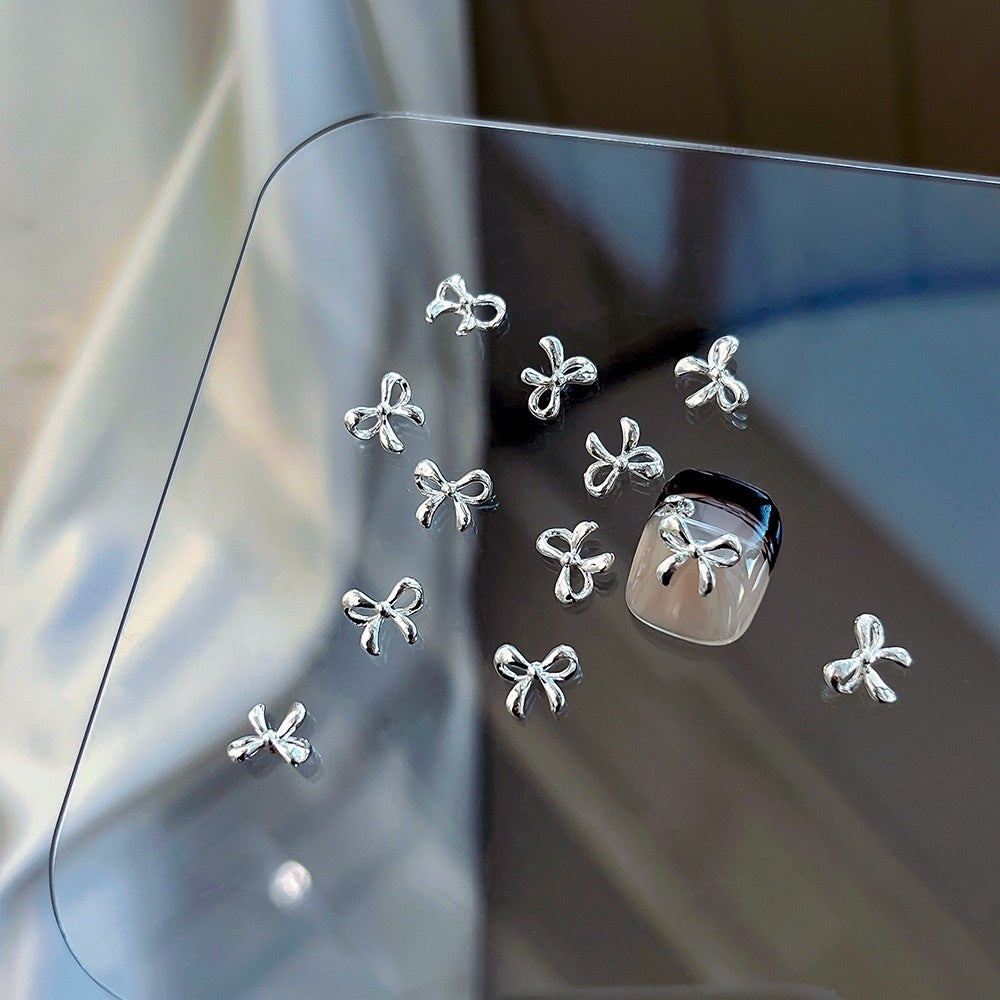 Large Silver White Bow Nail Charms 8*7mm (5pcs)