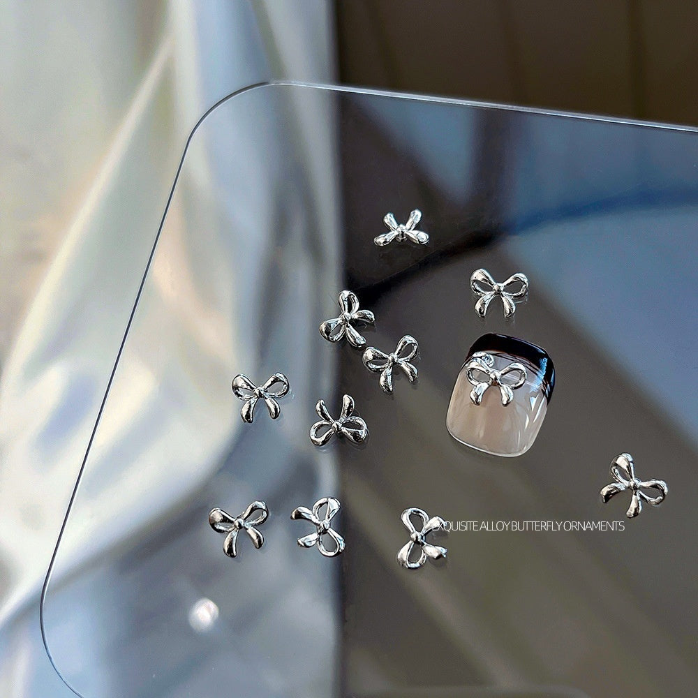 Large Silver Bow Nail Charms 8*7mm (5pcs)