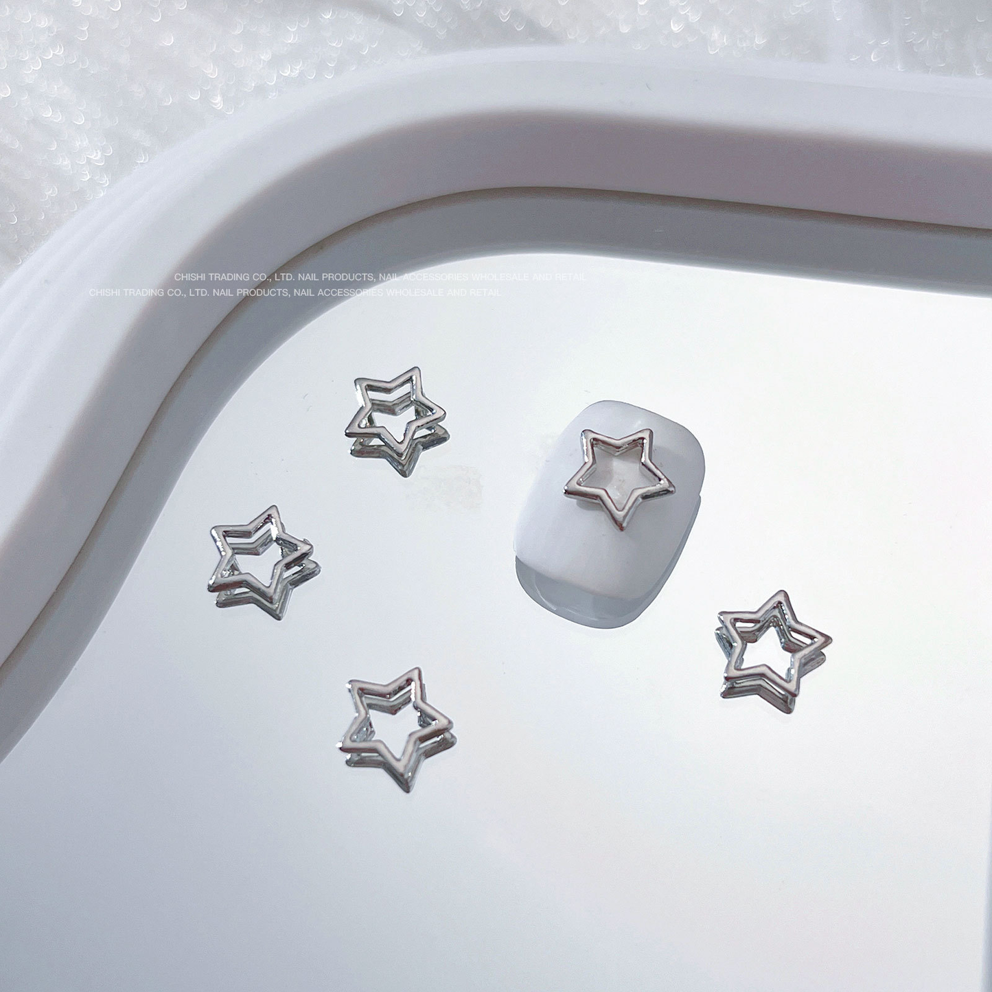 Silver Hollow Star Nail Charms 9*9mm (5pcs)
