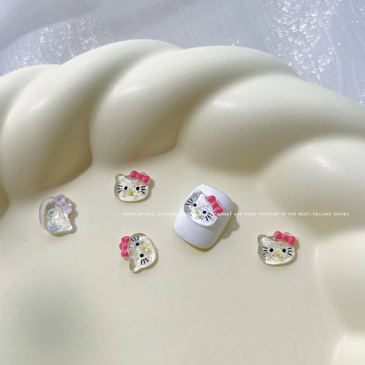 Glitter Fuchsia Bow Kitty Nail Charms 8*10mm (5pcs)