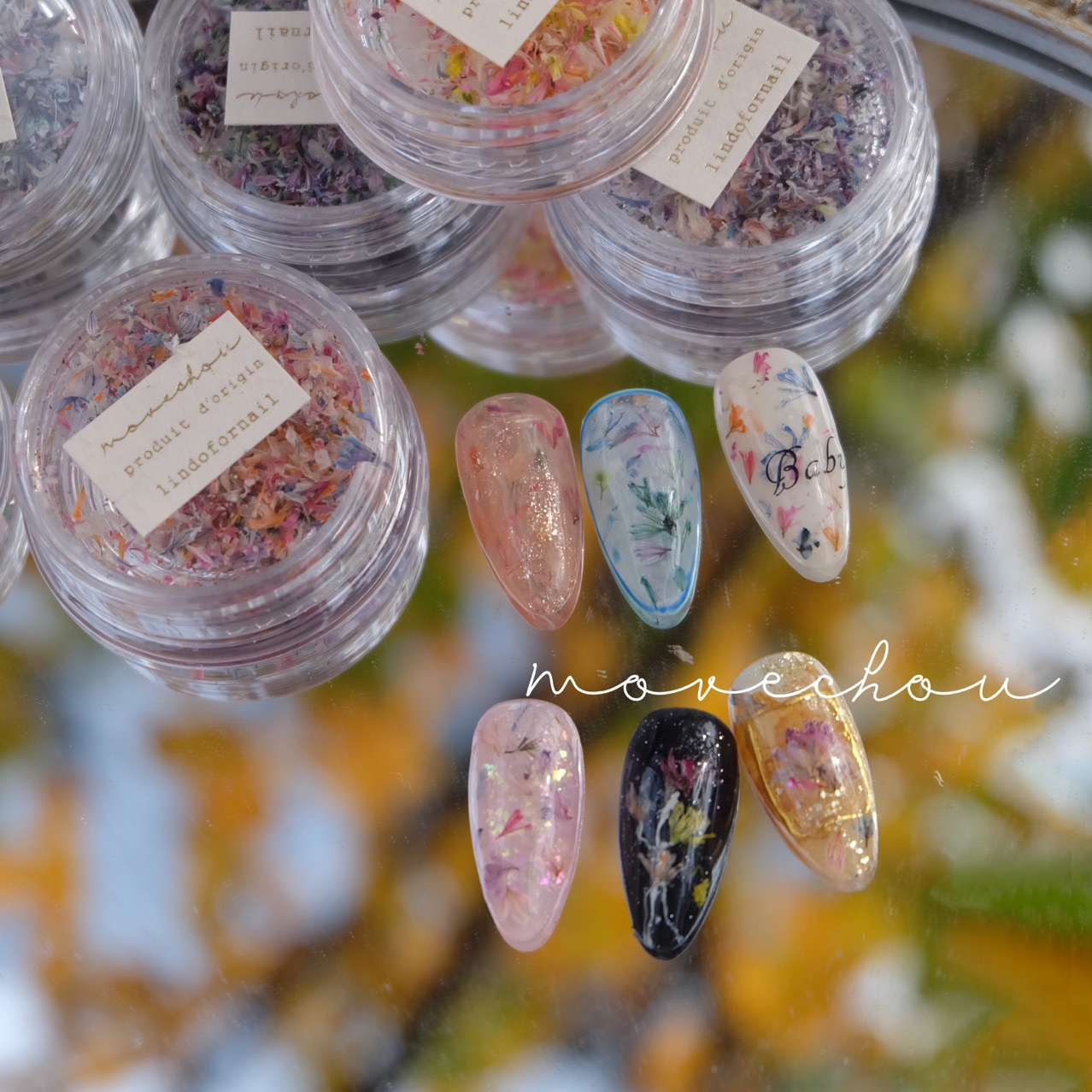 Colorful Mixed Dried Flower Nail Decorations