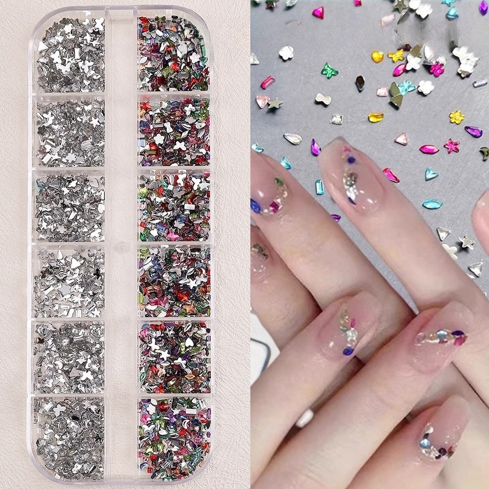 12 Grids Mix Shaped Flat Bottom Rhinestone - White and Mix Color