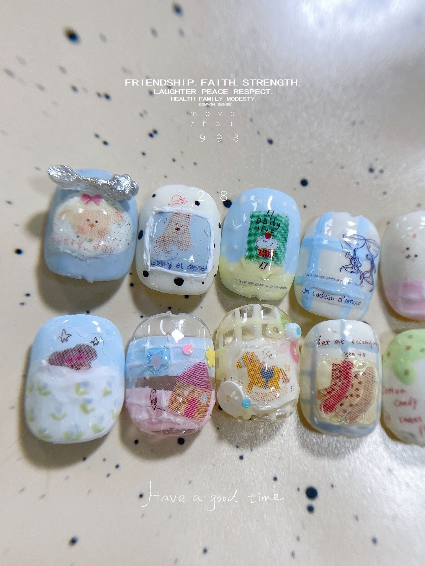 Cute Doodle Style Dolls and Desserts Nail Sticker