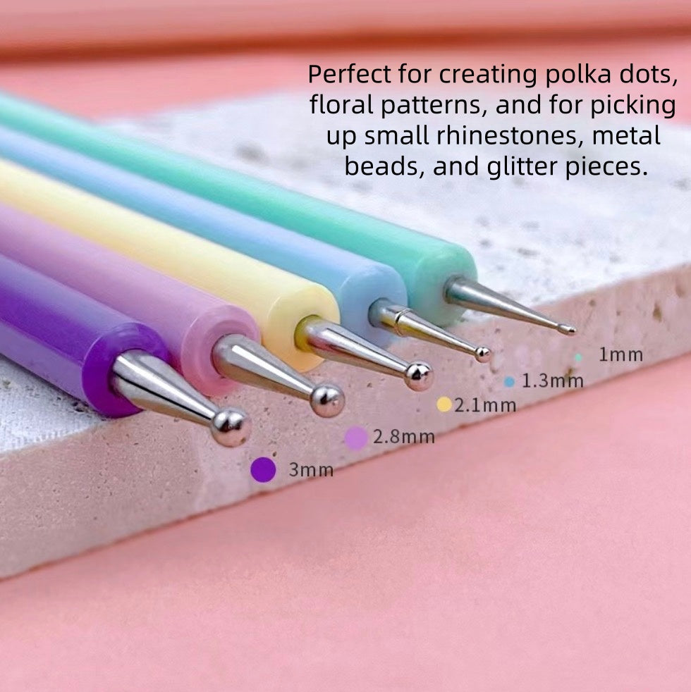 Stylo à pointiller double extrémité pour nail art (5 pièces/paquet)
