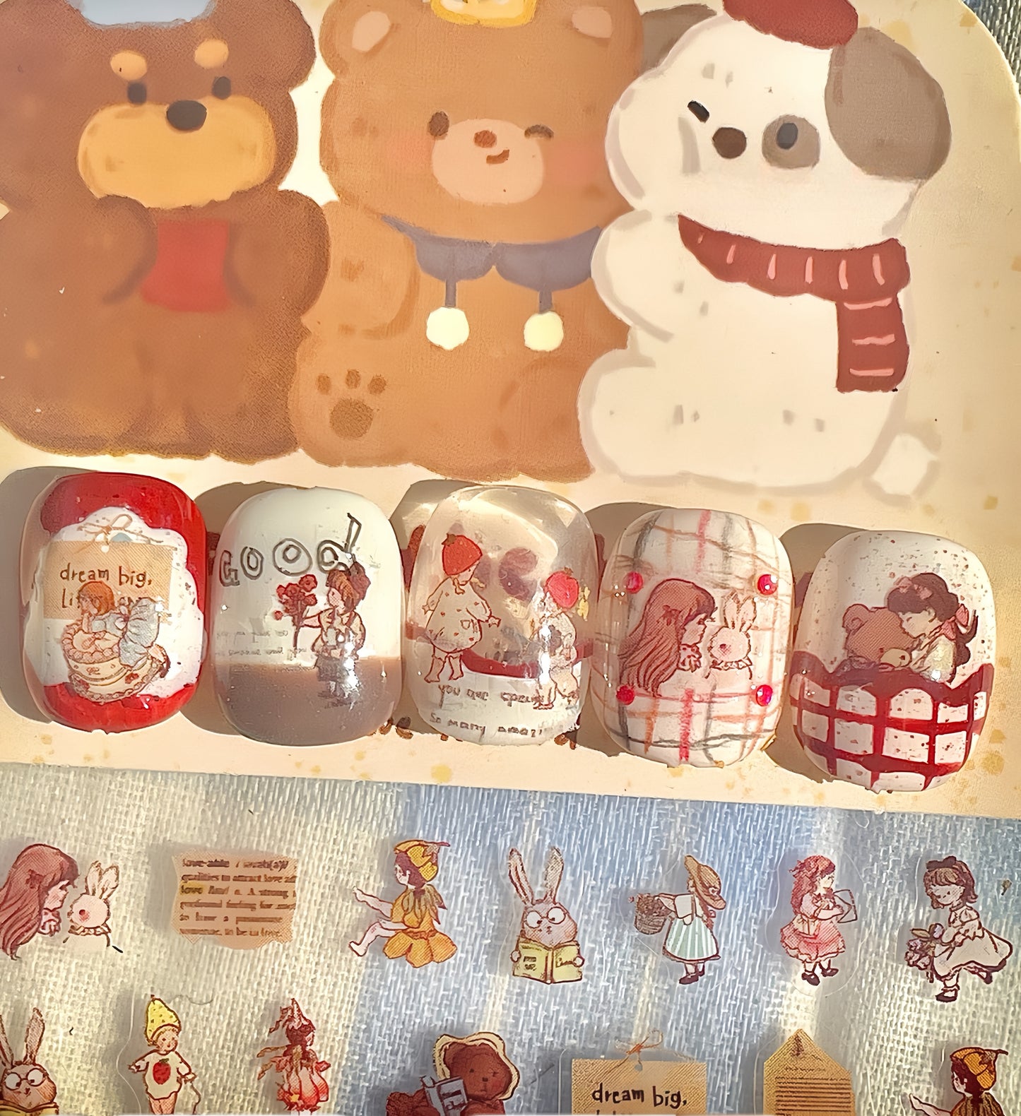Line Art Retro Cartoon Figures Nail Stickers