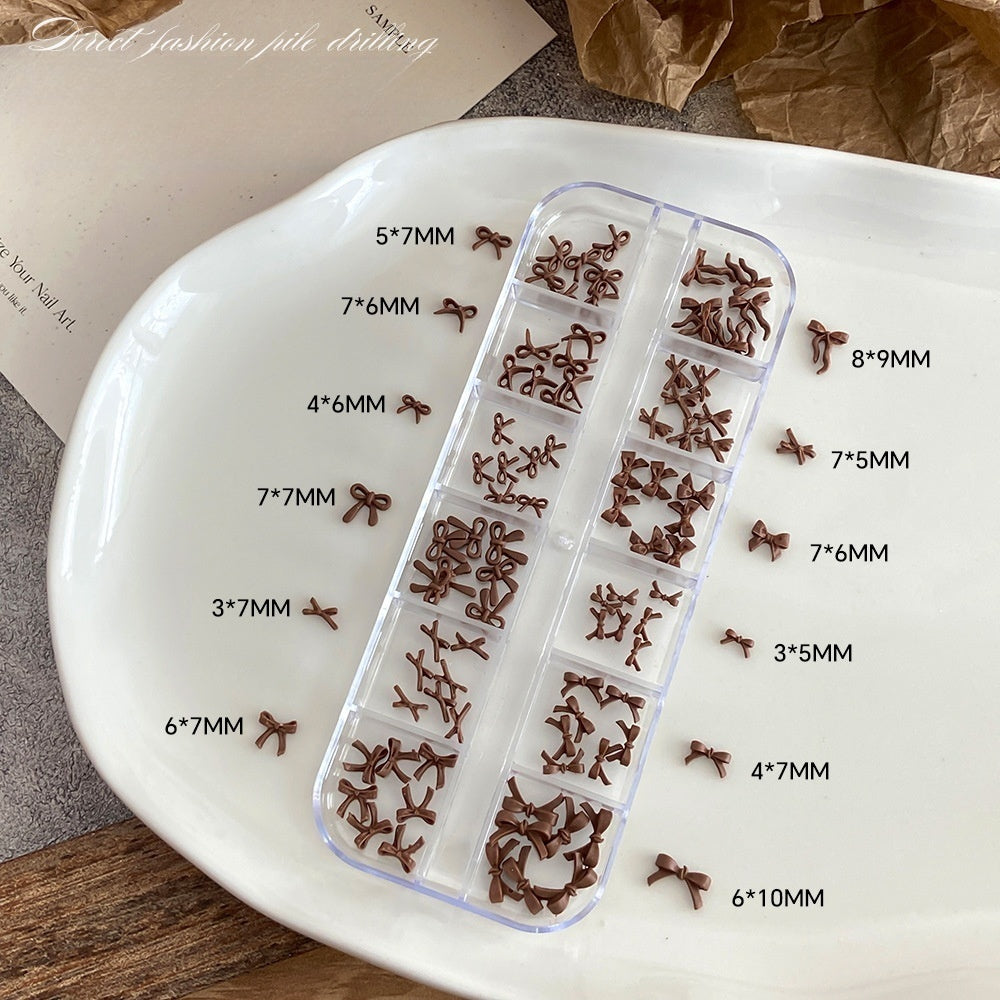 12 Grids Mix Style Bow Nail Decoration - Amber Color