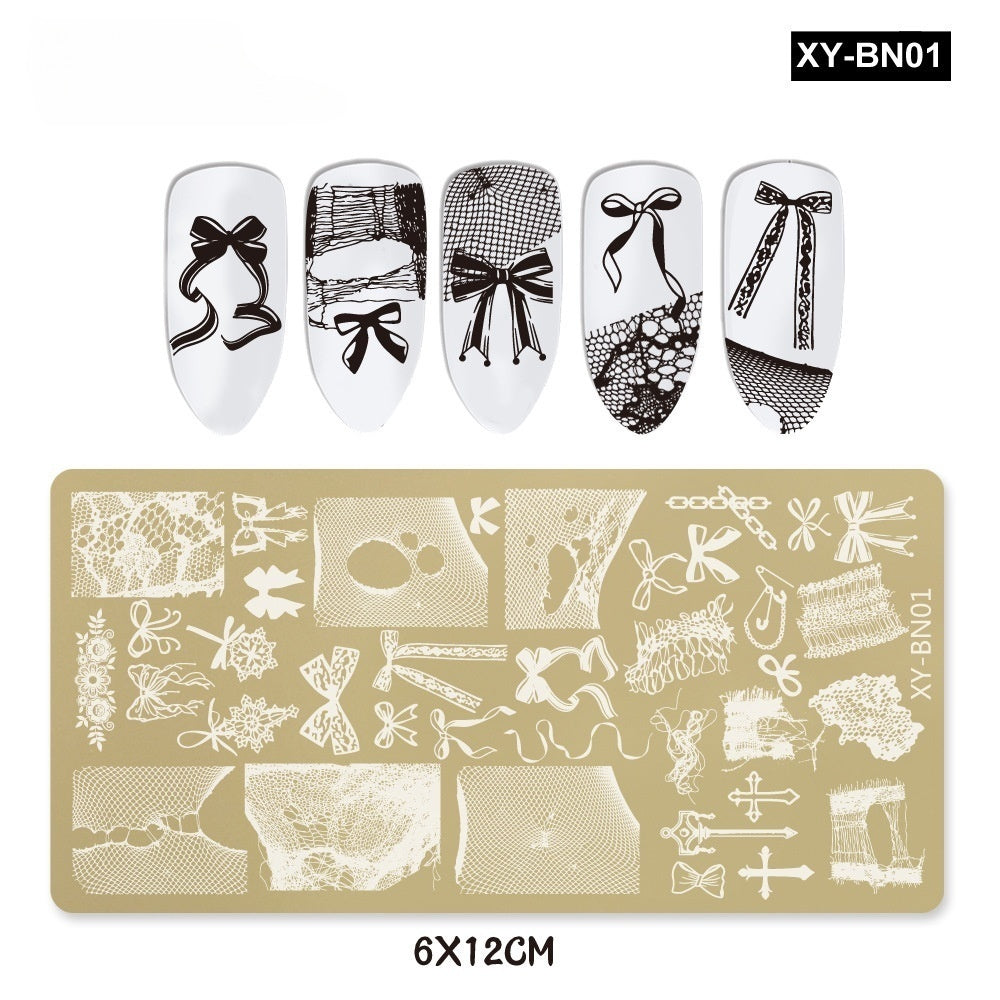 Lace and Ribbon Bow Pattern Nail Stamping Plate XY-BN01