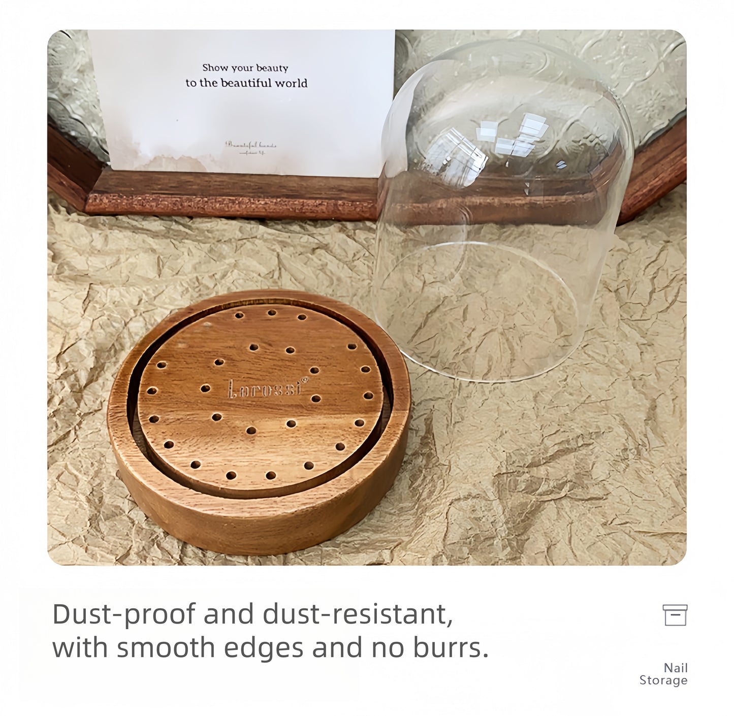 Rangement pour forets à ongles couleur noyer avec couvercle anti-poussière