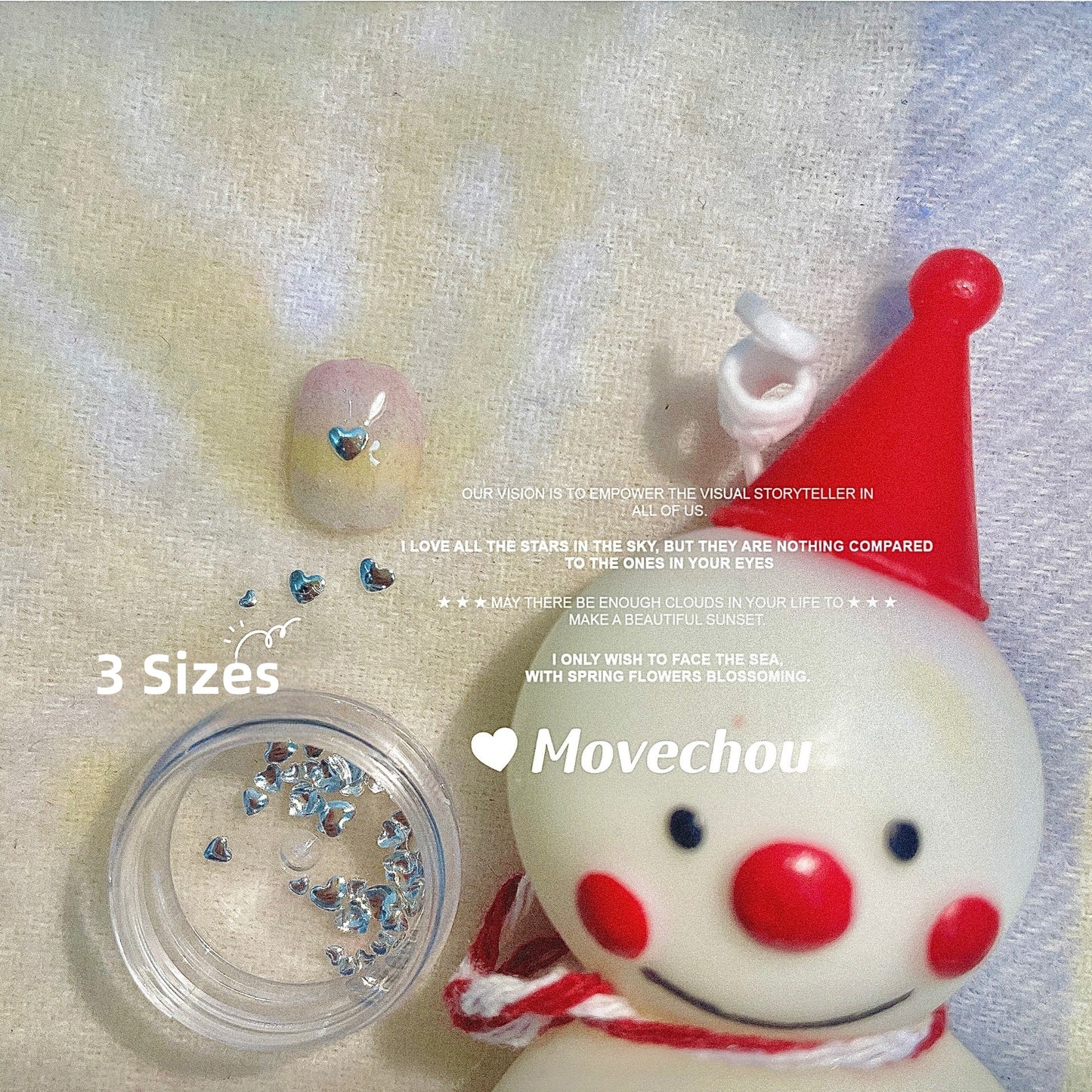 50 pcs Mix Sized Heart Nail Charms