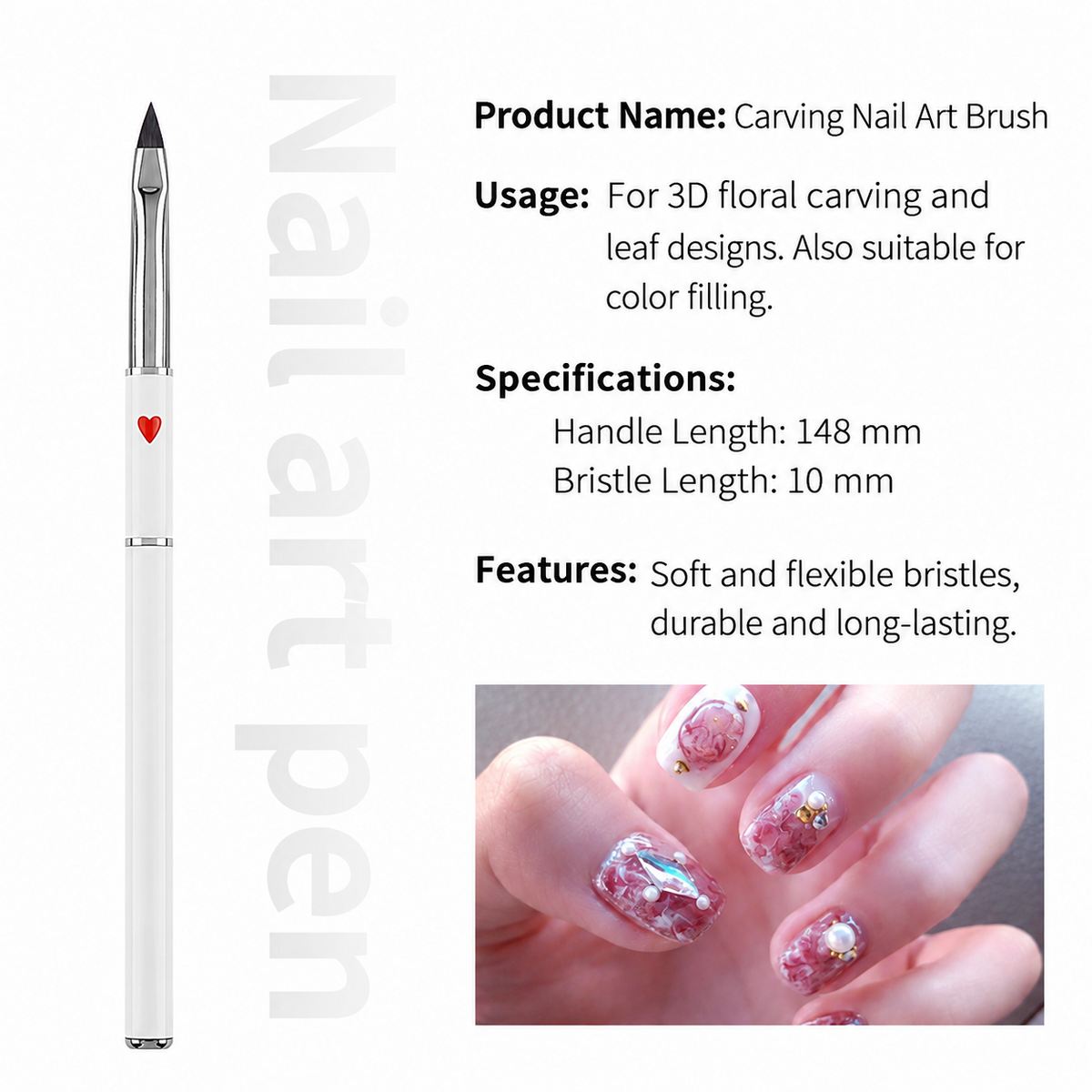 Red Heart Nail Art Carving Brush – 10mm