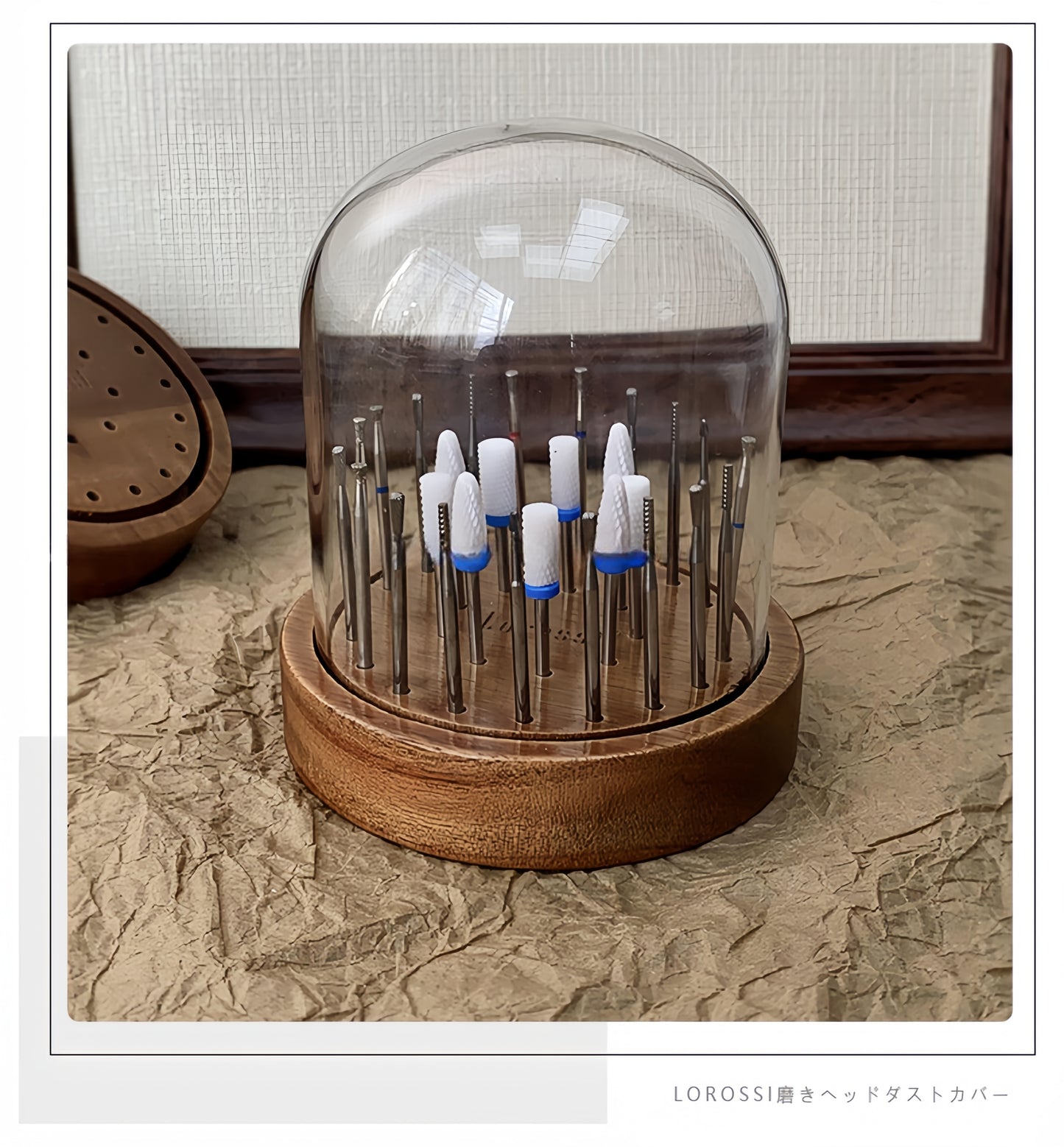 Rangement pour forets à ongles couleur noyer avec couvercle anti-poussière