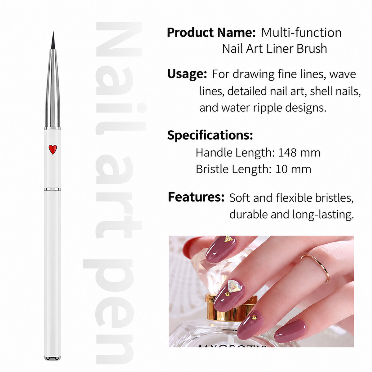 Red Heart Multi-Purpose Nail Art Liner Brush – 10mm