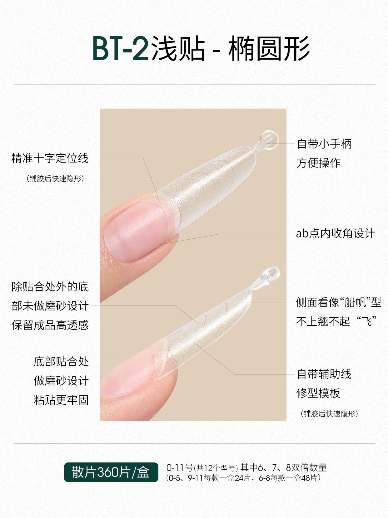 Moding BT-2 Half Cover French Tip-Long Round (360pcs/box)