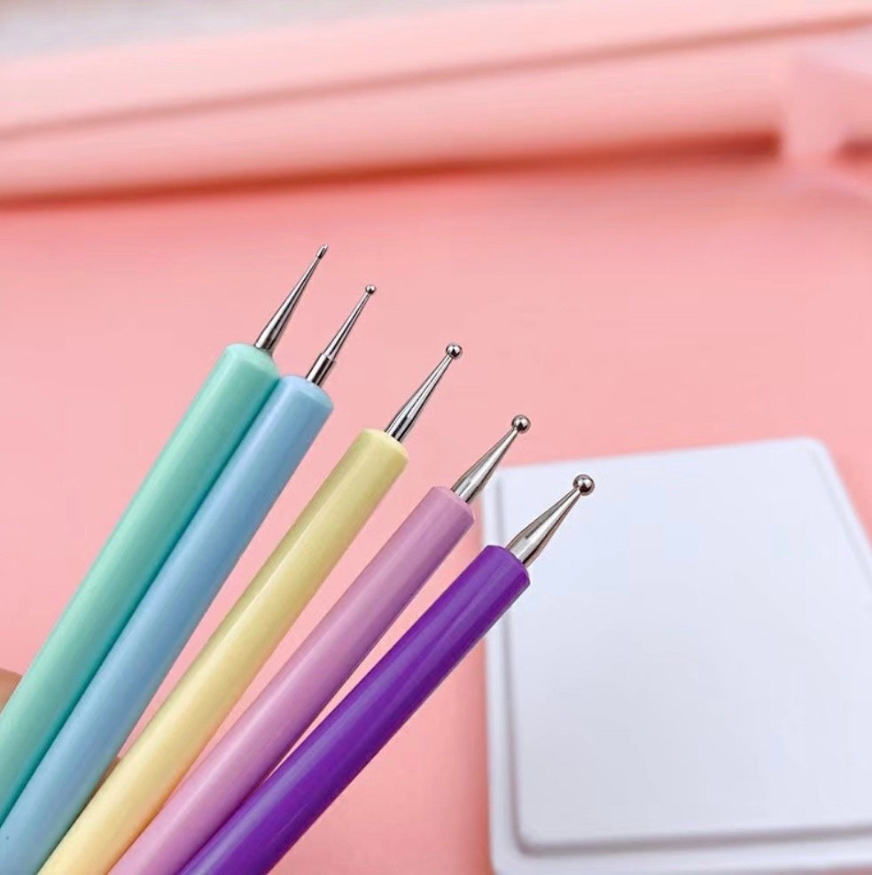 Stylo à pointiller double extrémité pour nail art (5 pièces/paquet)