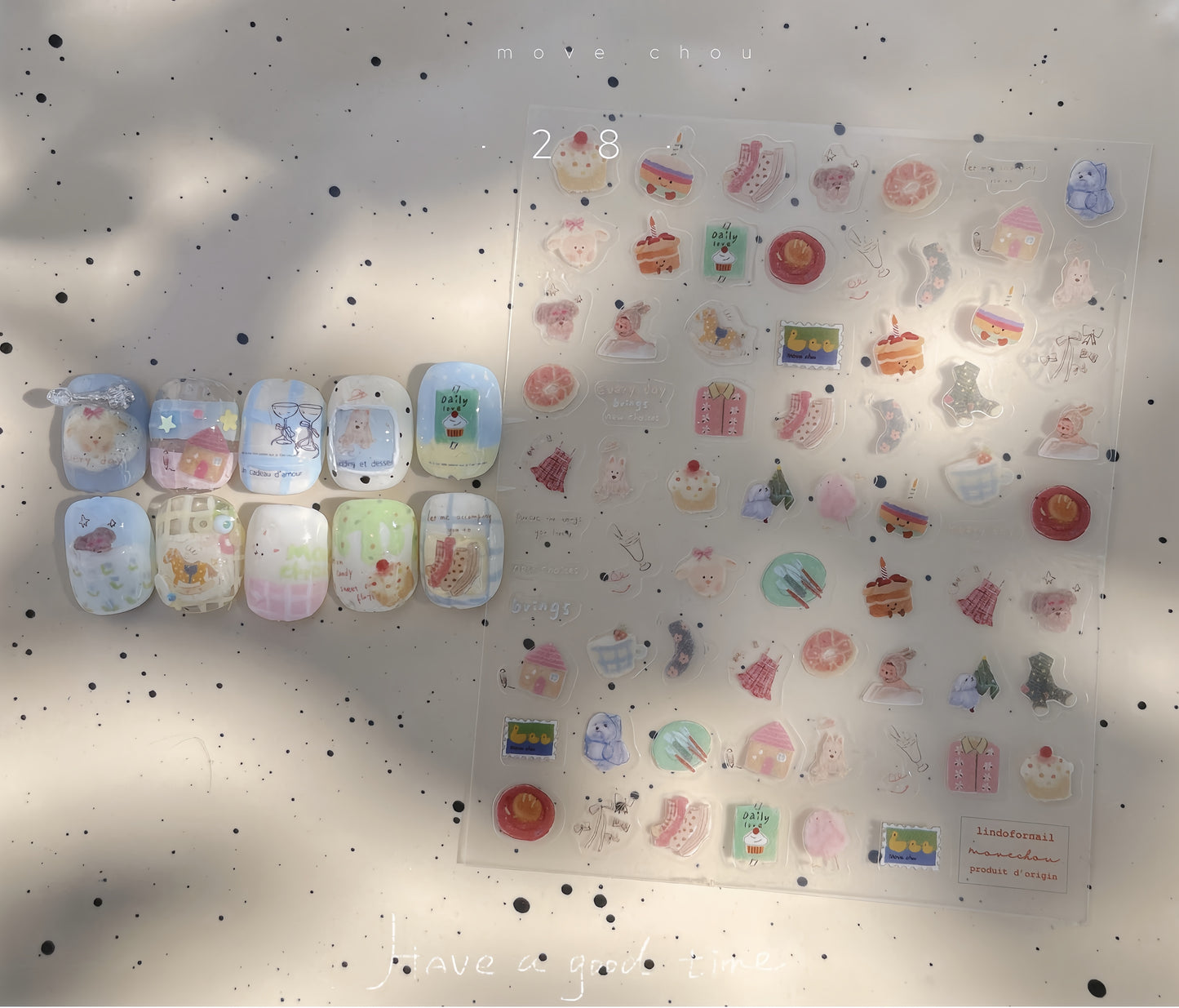 Cute Doodle Style Dolls and Desserts Nail Sticker