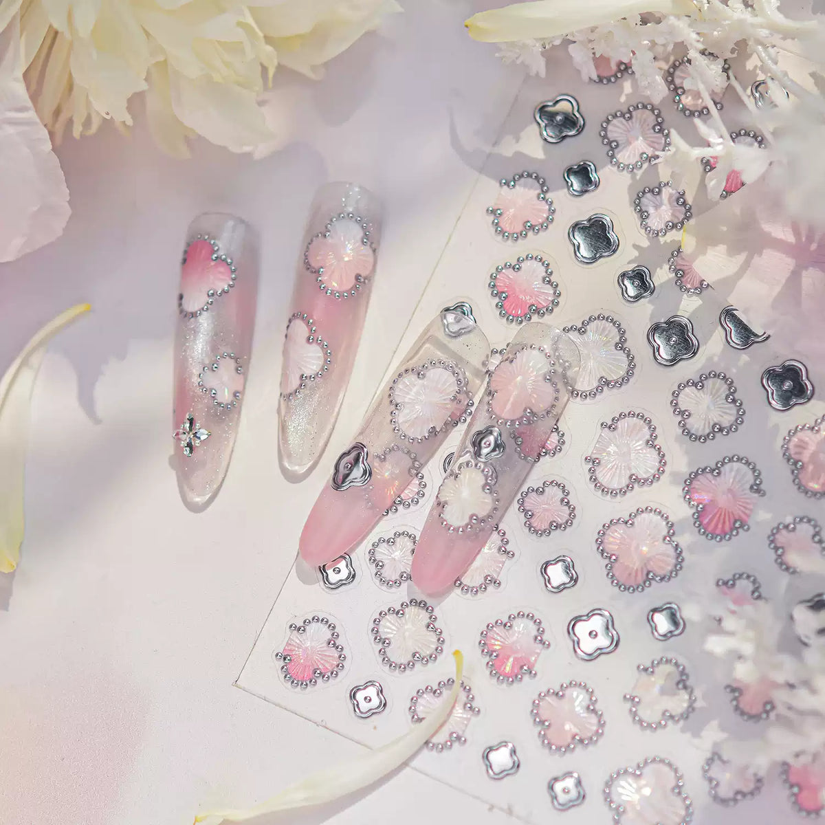 TOMONI Pink Four-Leaf Clover Nail Art Stickers