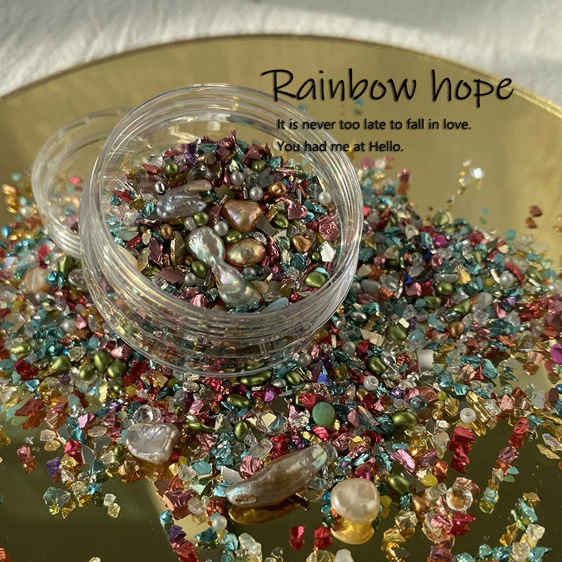 Retro Metal Crushed Stones and Pearl Nail Decorations