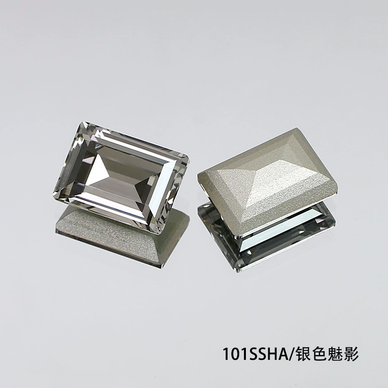 Nail Art Rhinestone Rectangle 10mmx8mm Silver Black (2pcs)