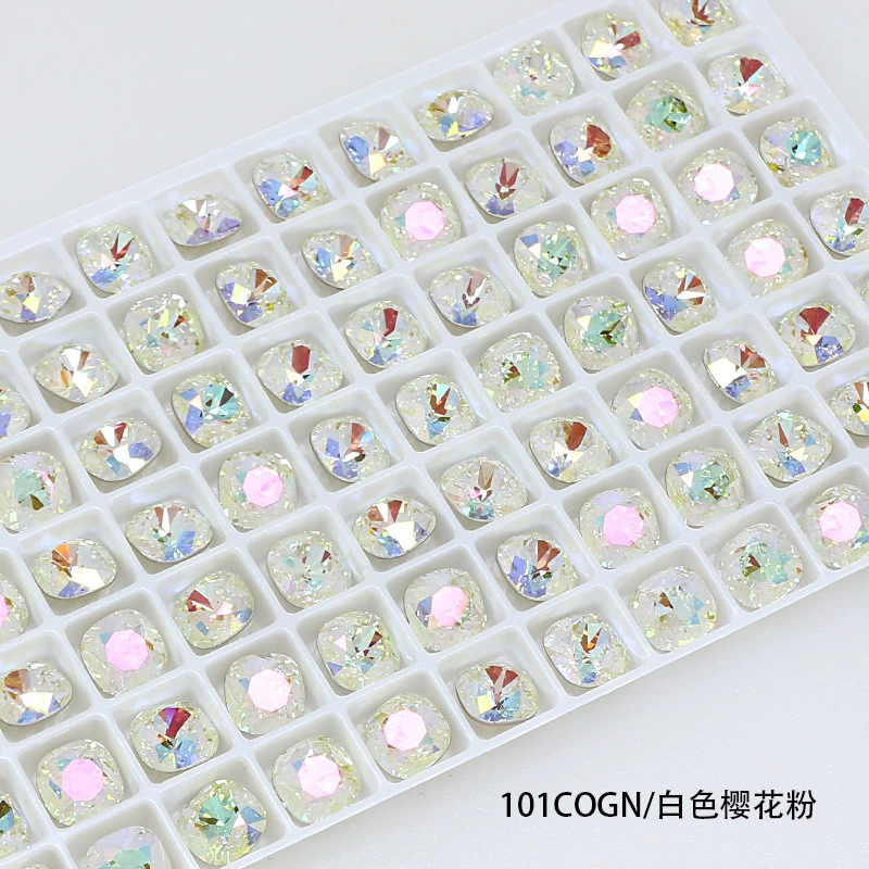 Nail Art Rhinestone Rounded Square 8mmx8mm Sakura White (2pcs)