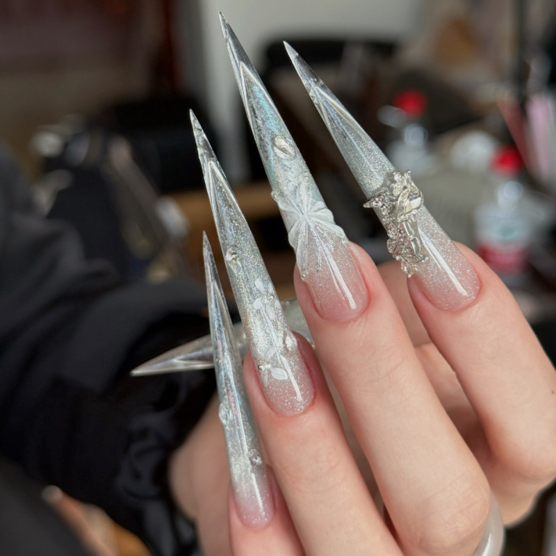 Extra Long Solid Stiletto Half Cover Nail Tips with Guide Lines – 360pcs