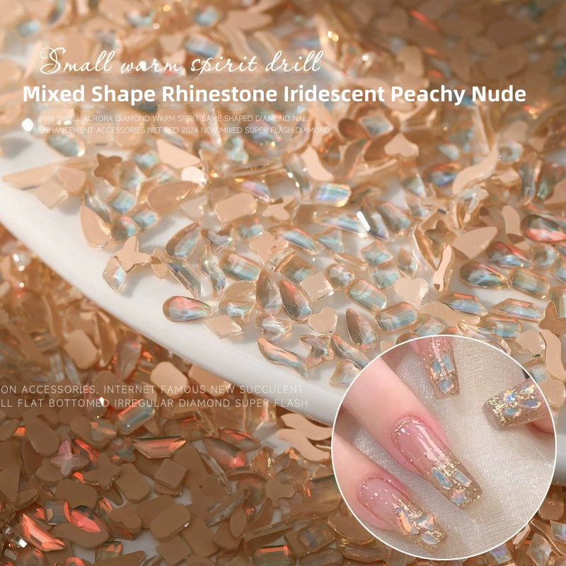 Mixed Shape Rhinestone Iridescent Peachy Nude 3-8mm