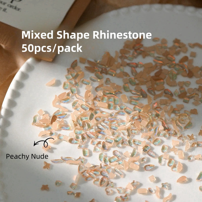 Mixed Shape Rhinestone Iridescent Peachy Nude 3-8mm