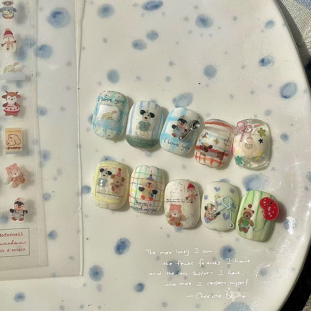 Hand-Drawn Fuzzy Childhood-Inspired Nail Stickers