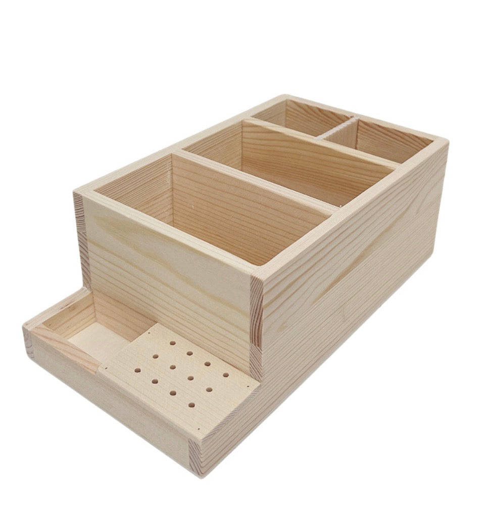 Forets à ongles en bois à double couche et rangement pour stylos d'art