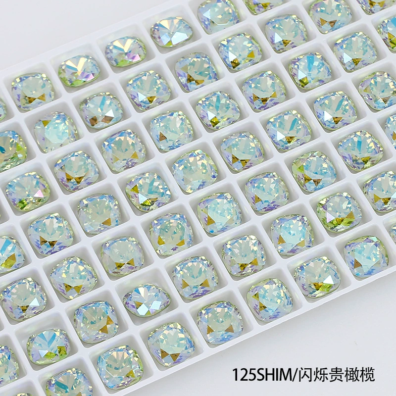 Nail Art Rhinestone Rounded Square 8mmx8mm Iridescent Luxurious Olive (2pcs)