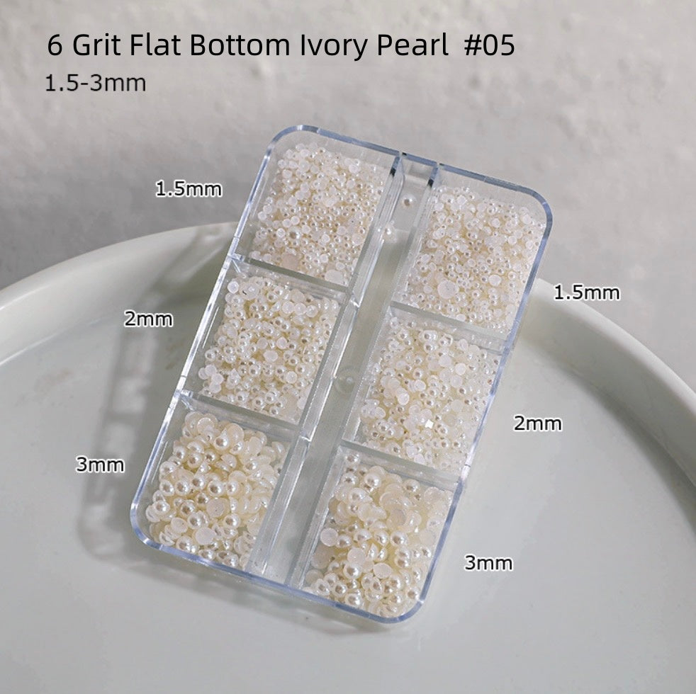 Perles à fond plat de taille mixte, 6 grains, pour décoration d'ongles