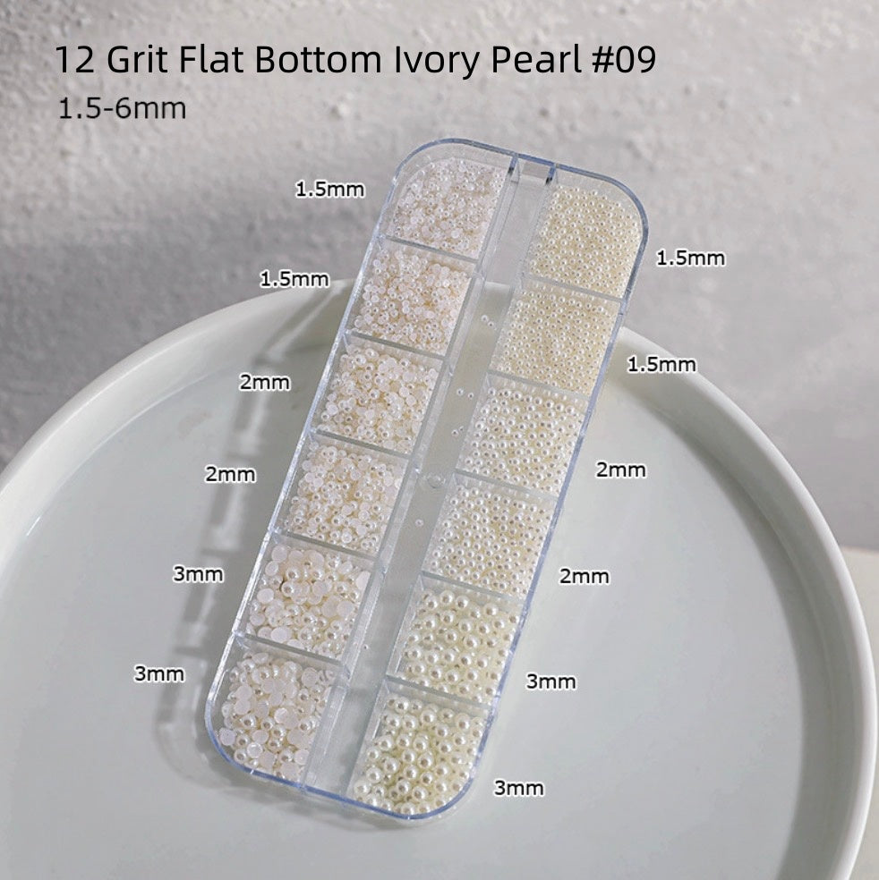Perles à fond plat de tailles mixtes, grain 12, pour décoration d'ongles