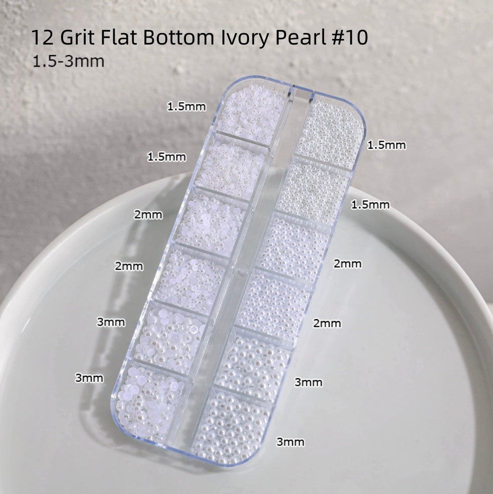 Perles à fond plat de tailles mixtes, grain 12, pour décoration d'ongles