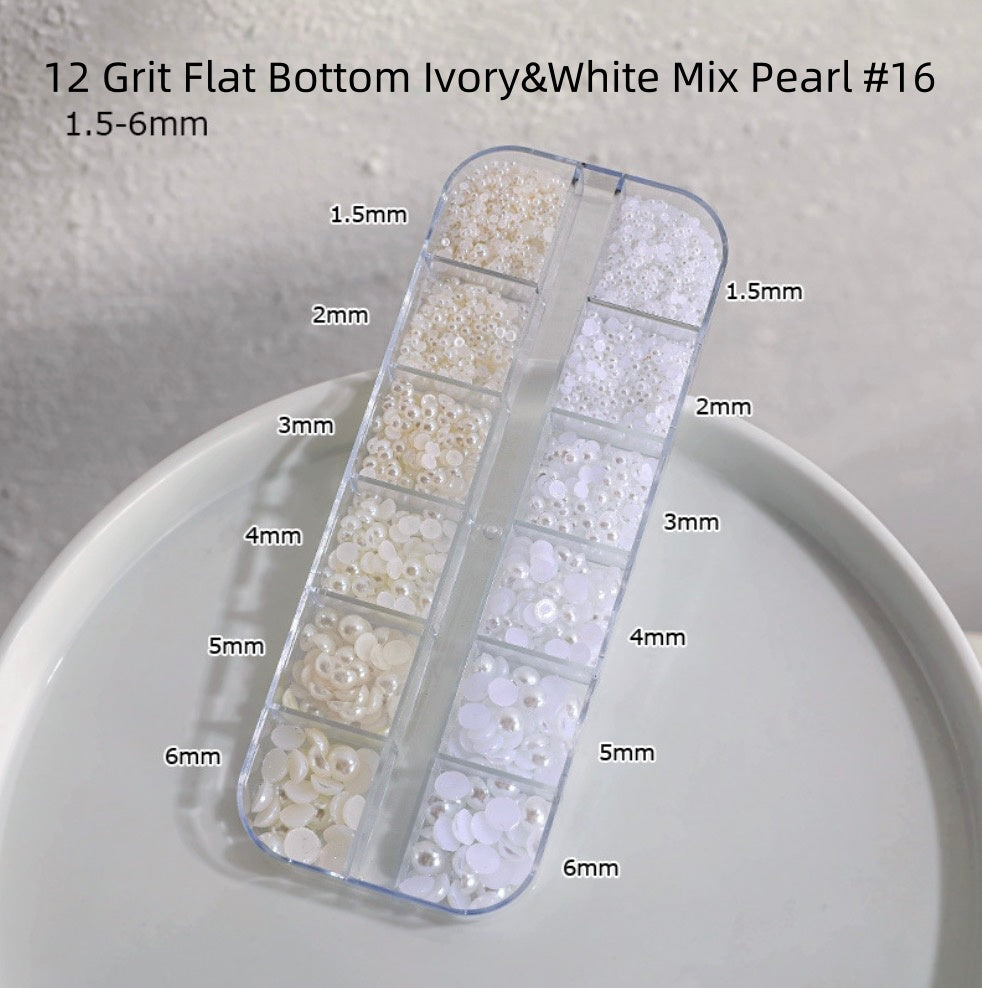 Perles à fond plat de tailles mixtes, grain 12, pour décoration d'ongles