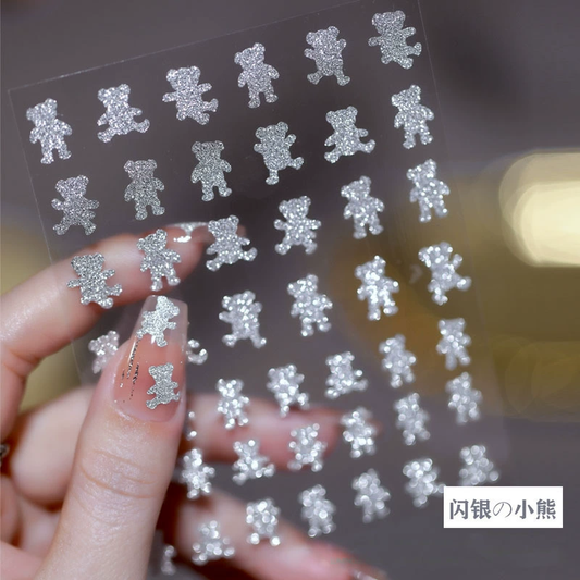 Autocollant pour ongles joyeux Ours scintillant