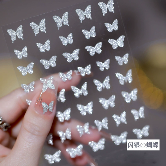 Autocollant pour ongles joyeux, papillon scintillant