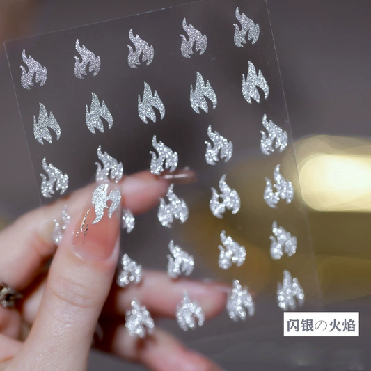 Autocollant pour ongles joyeux, flamme scintillante