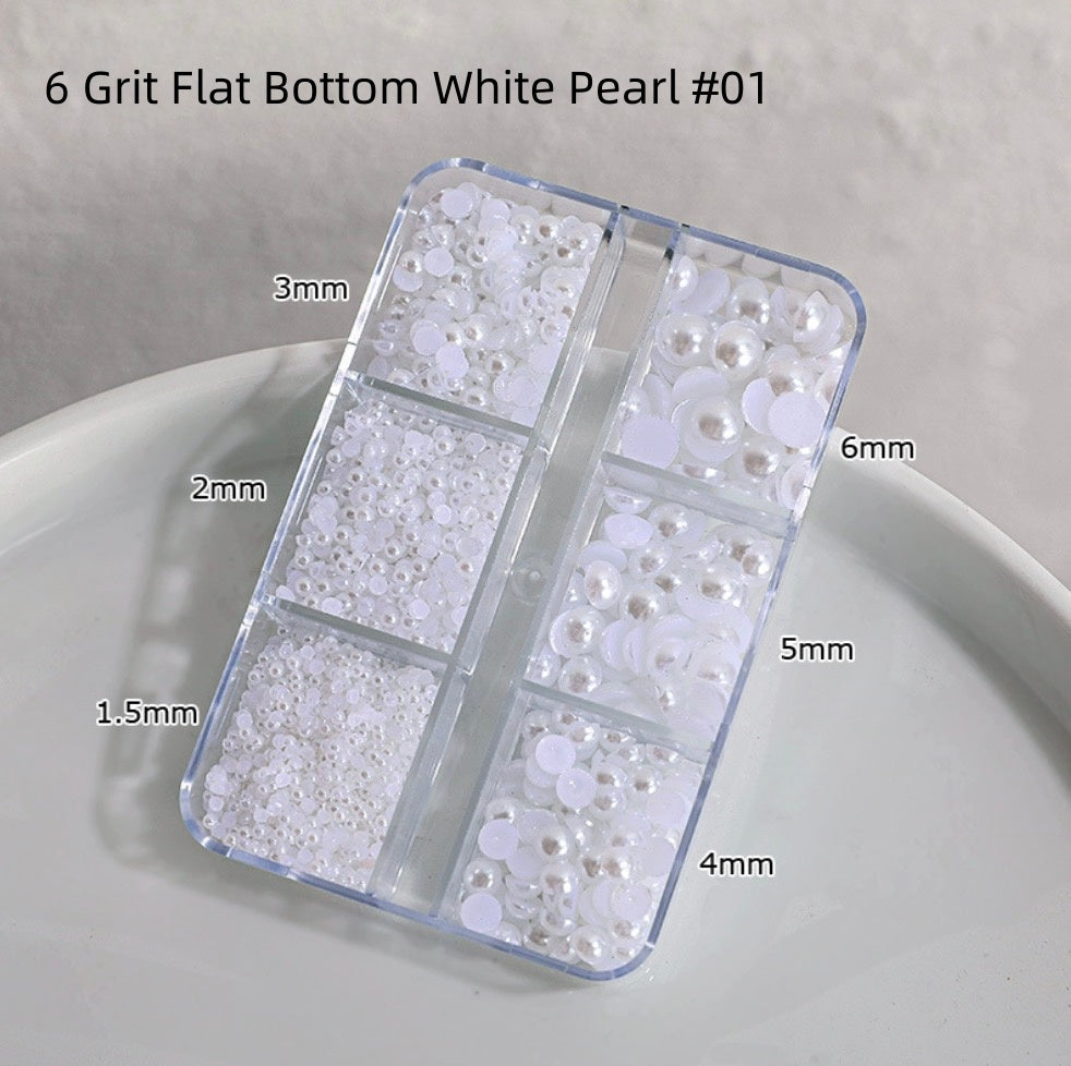 Perles à fond plat de taille mixte, 6 grains, pour décoration d'ongles