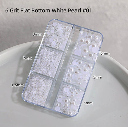 Perles à fond plat de taille mixte, 6 grains, pour décoration d'ongles