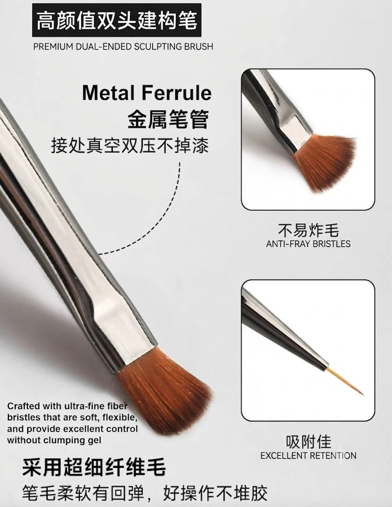 Dual-Ended Nail Art Round Tip Brush with 9mm Liner Brush