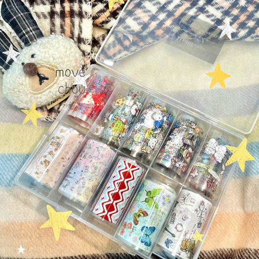 Cute Cartoon Doodle Style Transfer Foils 10 Rolls/pack