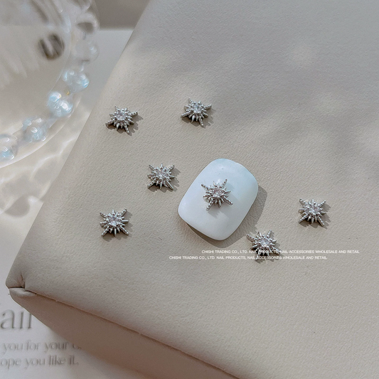 Silver Starburst Zircon Nail Charms 2pcs