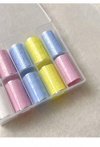 Macaron Lace Nail Art Transfer Foil – French Floral & Mesh Patterns