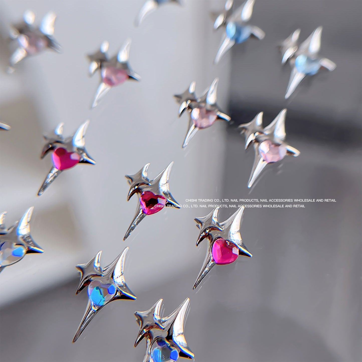 Starburst Heart Crystal Nail Charms 10x13mm 2pcs