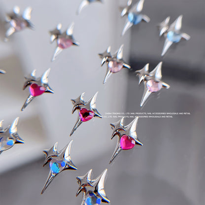 Starburst Heart Crystal Nail Charms 10x13mm 2pcs