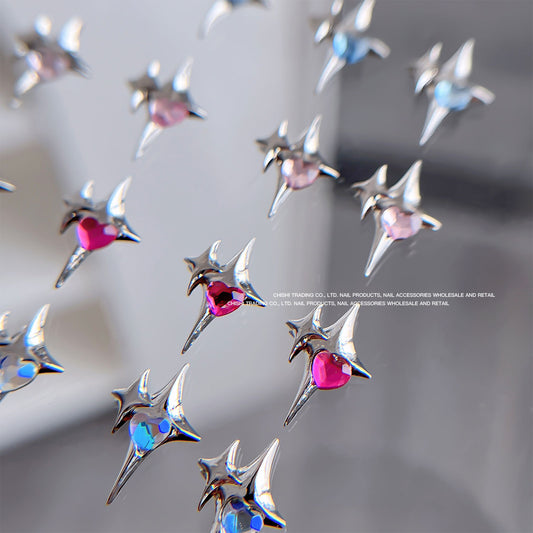 Starburst Heart Crystal Nail Charms 10x13mm 2pcs